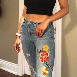 Zara embroidered blue jeans